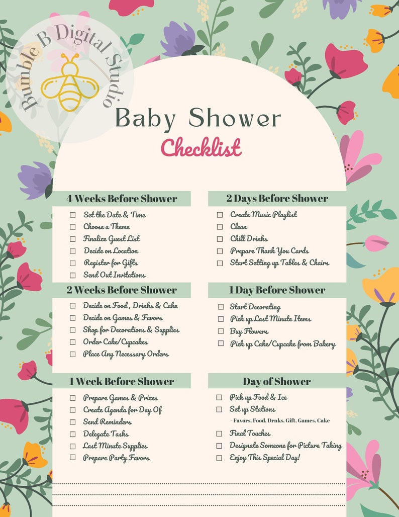 Baby Shower Checklist Printable Baby Shower PDF Shower Etsy Baby Shower Checklist Printable Baby Shower PDF Shower Etsy