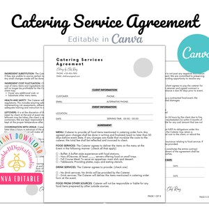 Catering Agreement, Catering Template, Contract Template, Catering Contract Form, Editable Catering Contract, Catering business, Canva