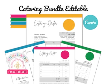Catering Template, Small Business Template, Catering invoice, Catering Editable Form, Editable Menu, Catering business Bundle, Canva