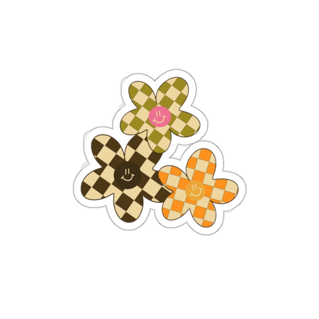 Checkered Daisy Diecut Stickers Etsy