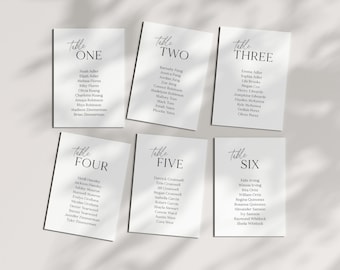 Carte de carte de siège de mariage minimaliste moderne, carte de siège noir 4 x 6, modèle personnalisable, imprimable, mariage moderne, modèle modifiable