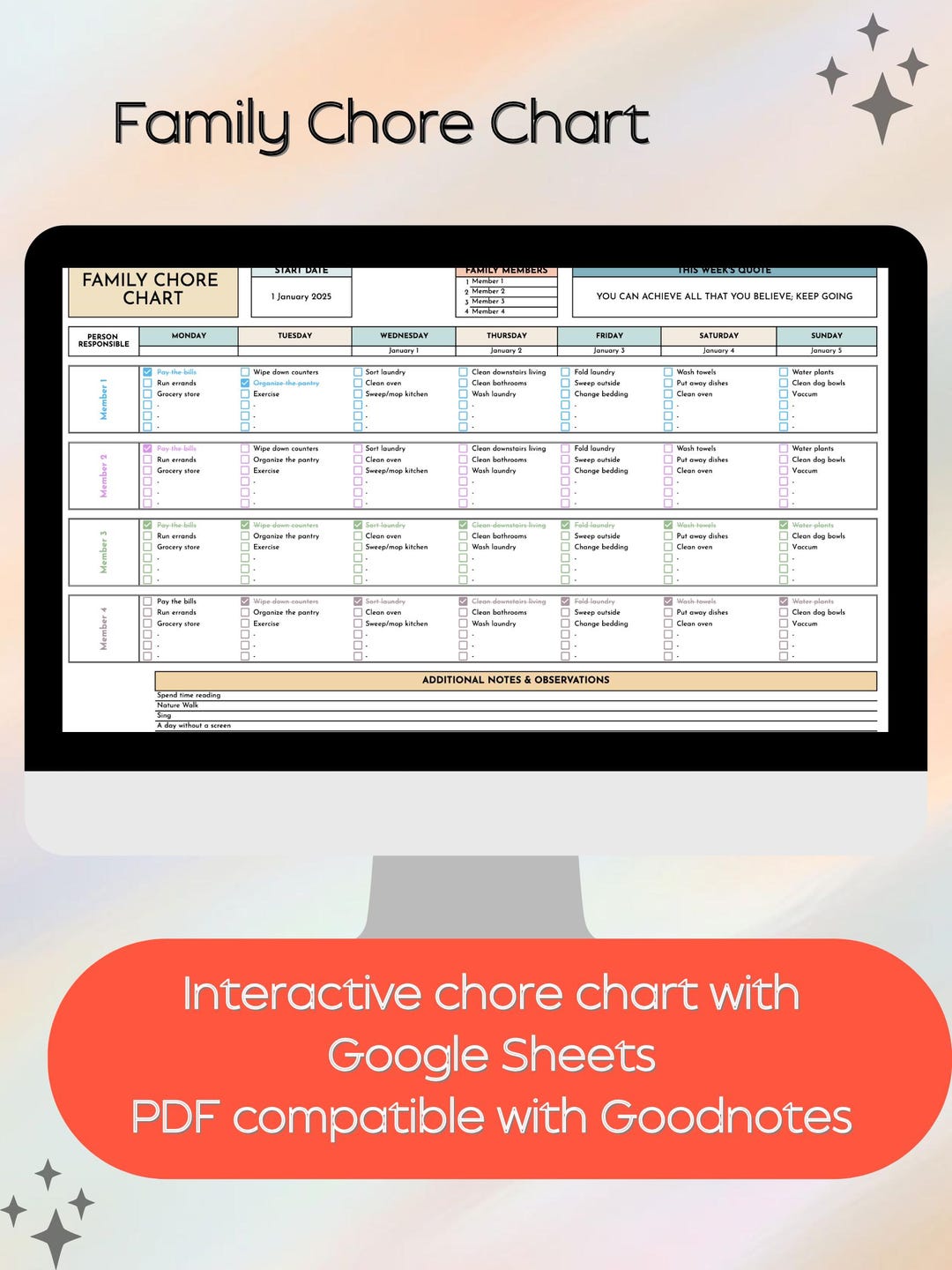 Family Chore Chart Template, Editable, PDF Included & Compatible With ...