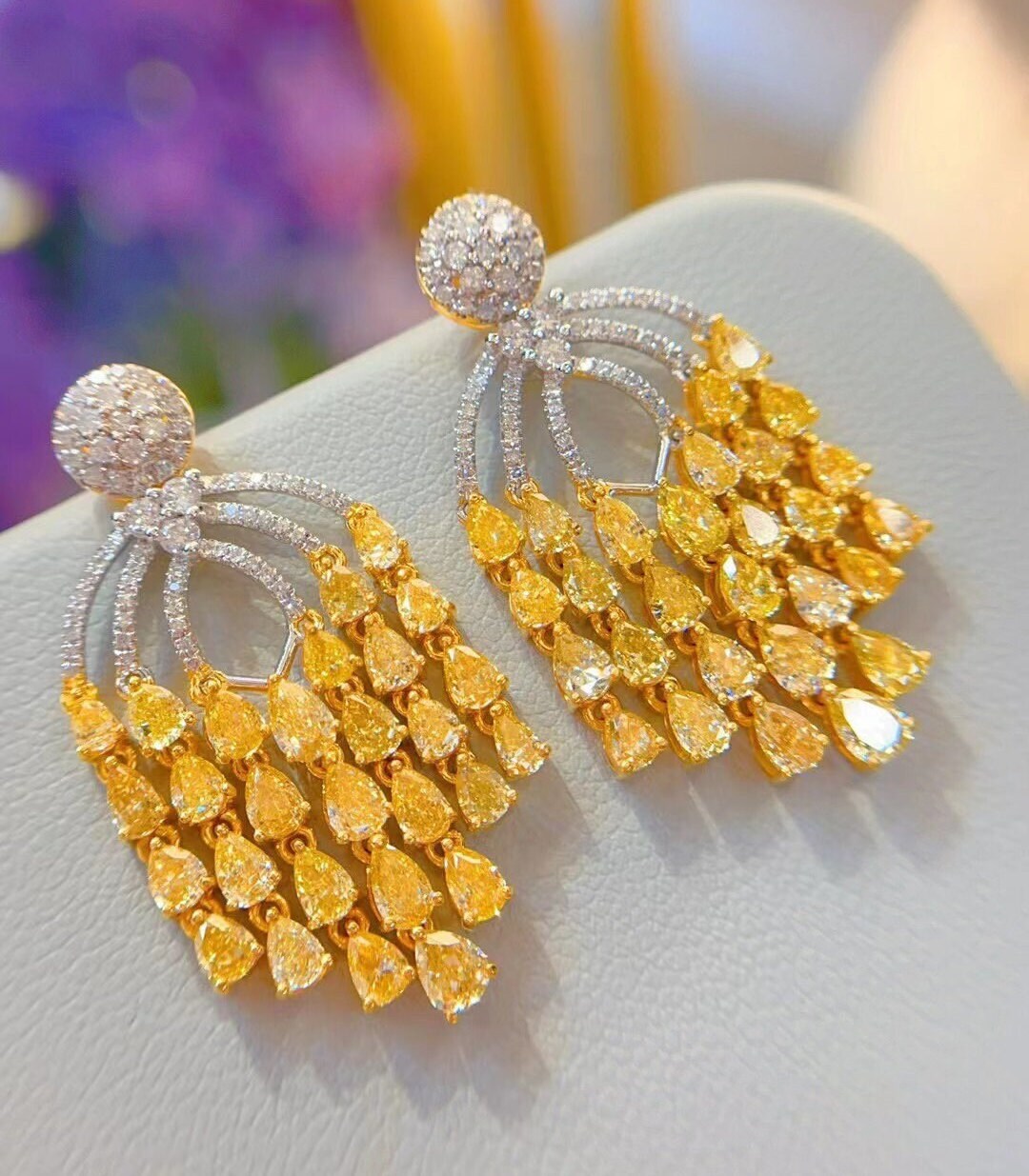 Luxury Yellow Diamond Drop Earring 18K Diamond Dangle Earring 18K