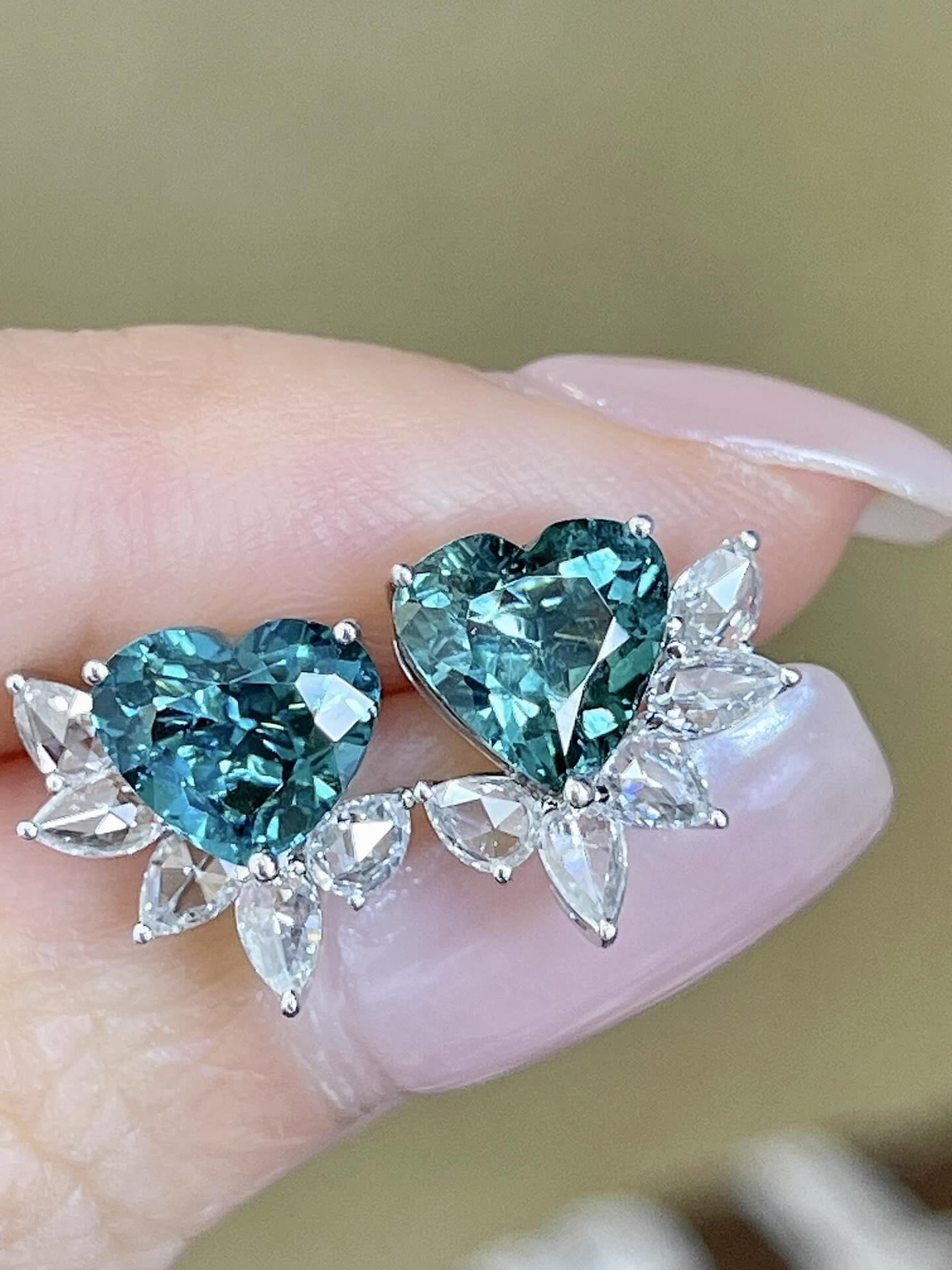 Lagoon Tourmaline Stud Earring 18K Diamond Vintage Earring 18K Etsy