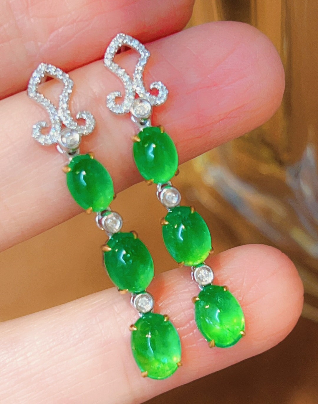 Emerald Drop Earring Natural Diamonds Earring 18K Vintage Etsy