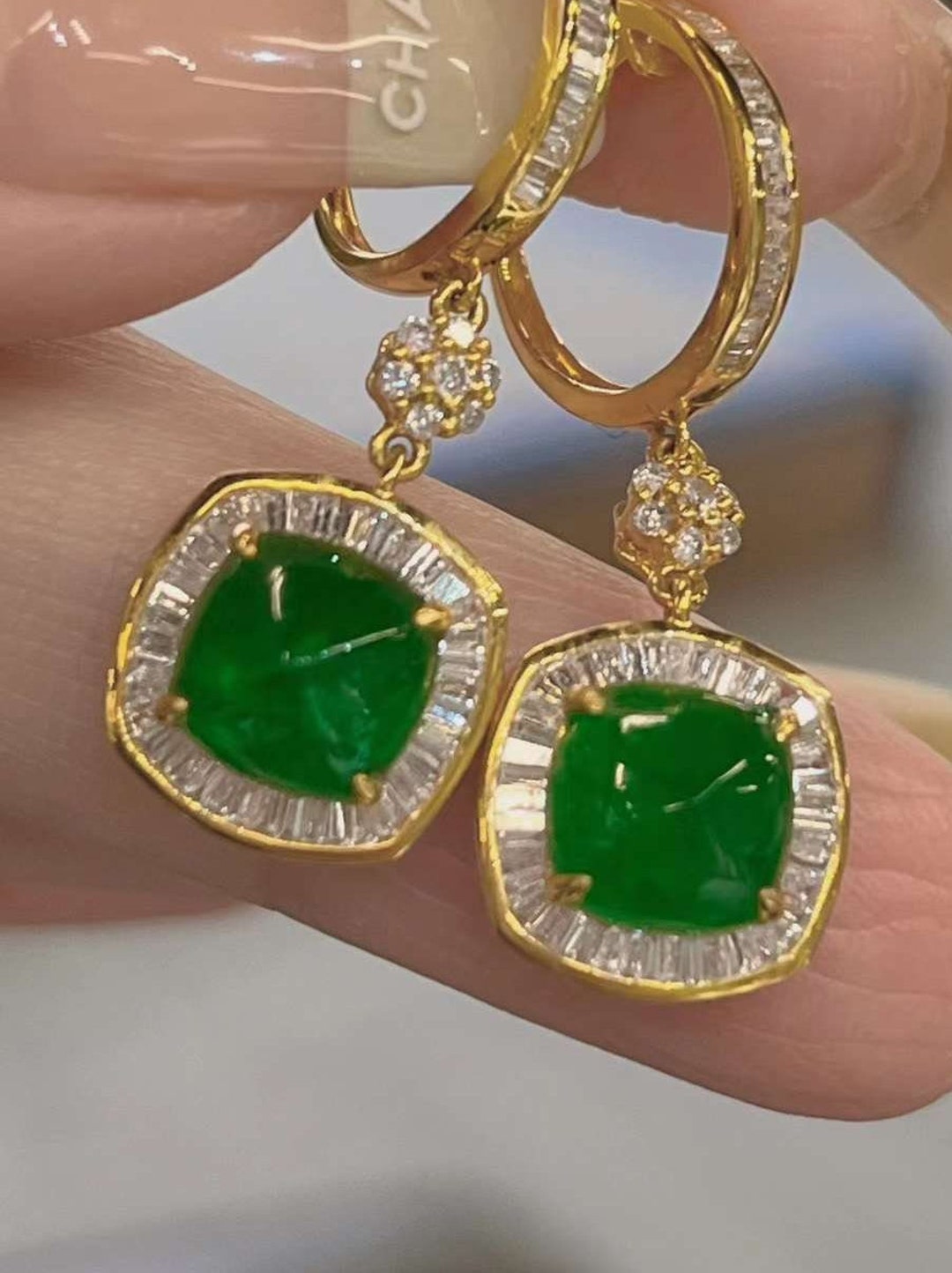 Emerald Drop Earring Natural Diamonds Earring 18K Vintage Etsy