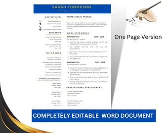 Lebenslauf Vorlage für Word | 1 & 2 PageProfessional Lebenslauf Vorlage, Anschreiben | Sofortiger Download |Professioneller Lebenslauf