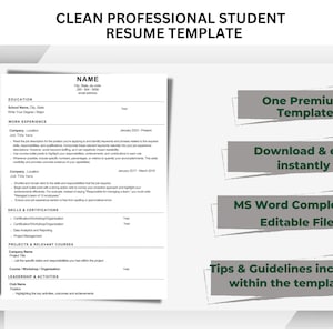 Student Resume Template, Clean & Professional Resume Template, College Students, and High School Students with Cover Letter, 1 Page Resume