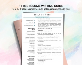 Teacher Resume Template for Word, 1,2,3 Pages Resume Template, ATS Compatible Resume Instant Download, Professional Resume with Cover Letter