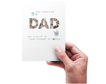 Editable Minimalist Dad Photo Collage Happy Father's Day Greeting Card , Funny Birthday card for Dad, Birthday Card Dad, Greeting card dad