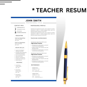 Modern Teacher Resume Template, Teacher Resume Template With Cover Letter, Elementary Teacher Resume, Teaching Resume, Education Resume CV