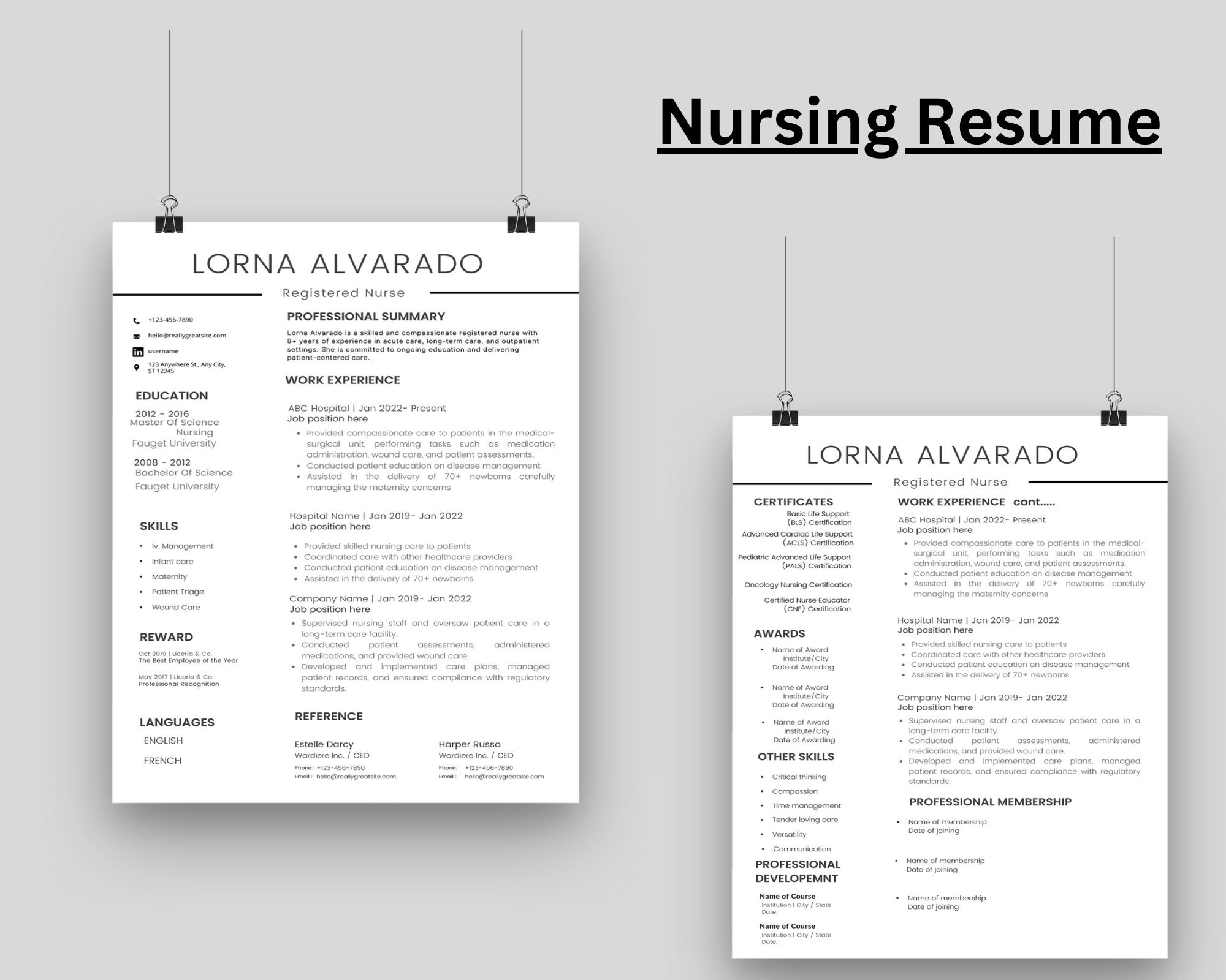 Nursing Resume Template for Google Docs, Word & Pages, Registered Nurse ...