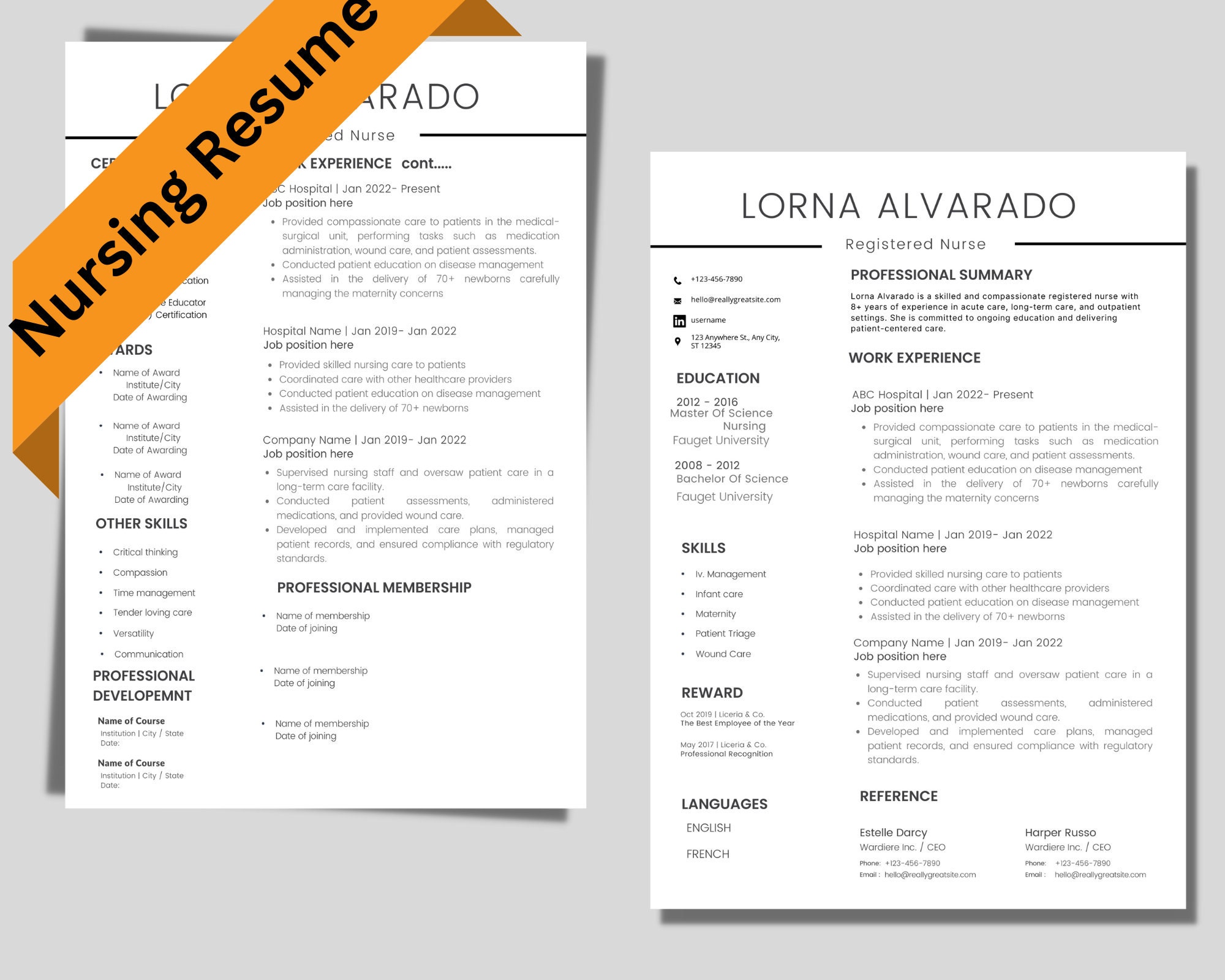 Nursing Resume Template for Google Docs, Word & Pages, Registered Nurse ...