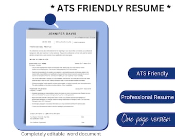 ATS Resume Template Word, Pages, Modern Executive Resume, Minimalist ATS CV Template, Professional Resume, Basic Simple Resume