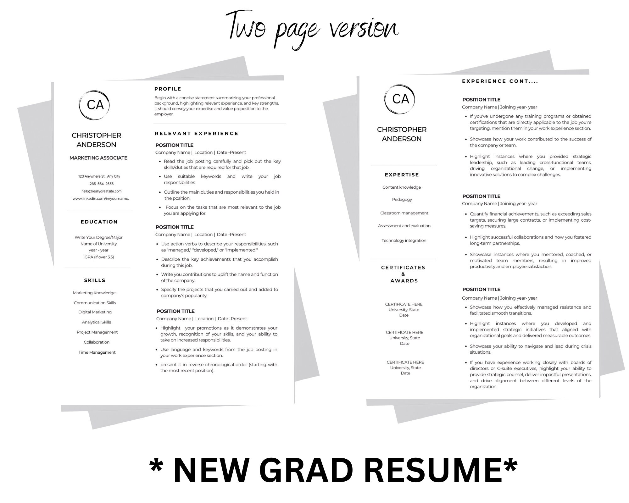 Perfect Graduate Cv New Grad Resume With Cover Letter, Resume Word. Professional Resume ...