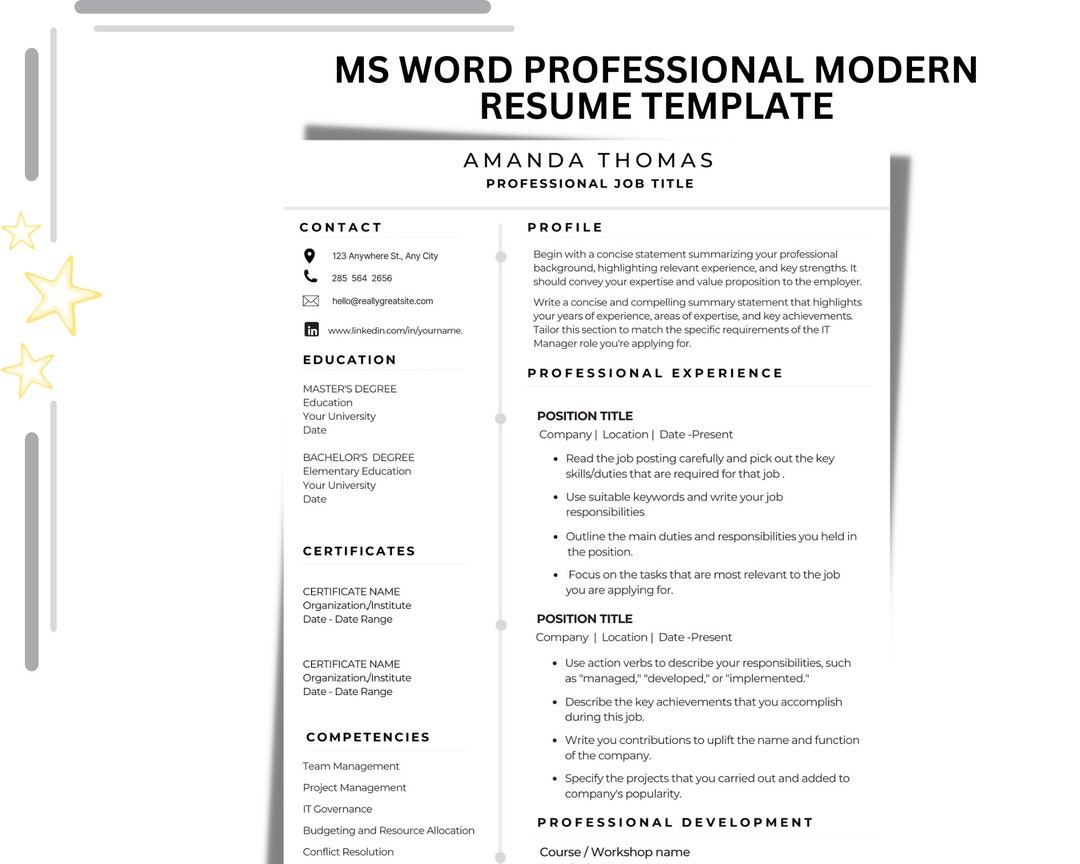 Modern Professional Resume Word Template, Modern CV Design, Marketing Modern Professional Resume Word Template, Modern CV Design, Marketing