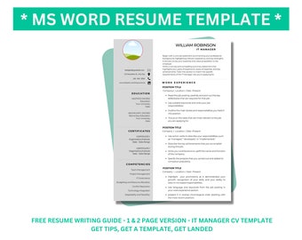 Tvåsidig CV-mall med foto, Professionell CV-mall för Word, Ren CV-mall med foto, Modern CV-design