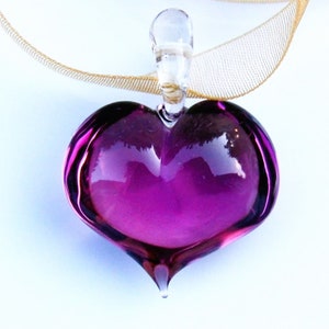 Murano Venetian light purple amethyst puffed glass heart pendant organza necklace