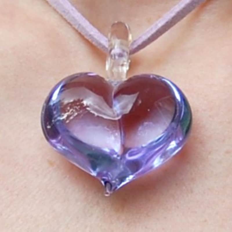 Confetti Heart Necklace with Lilac Glass Beads and Gold Pendant- Waterproof main image 0