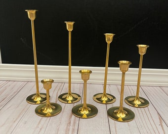 Vintage candlesticks, solid brass tapered candle sticks set of 7, MCM,  never used in box