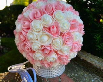 Lámpara de regalo, decoración floral, lámpara de pie, decoración hecha a mano, flores grandes, rosas gigantes, decoración del hogar, lámpara rosa