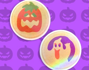 Pegatinas holográficas para galletas de Halloween: Calabaza y fantasma (juego de 2)
