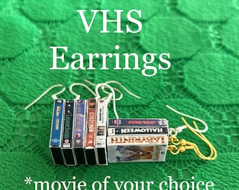 Nostalgic, customizable, handmade, VHS movie earrings