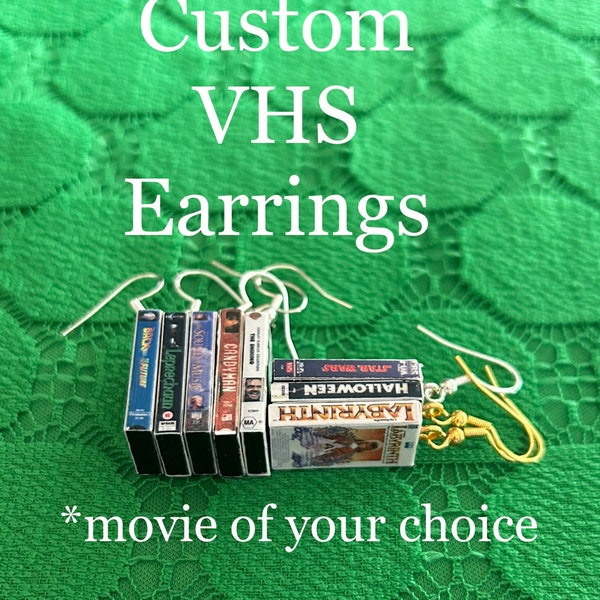 Nostalgic, customizable, handmade, VHS movie earrings