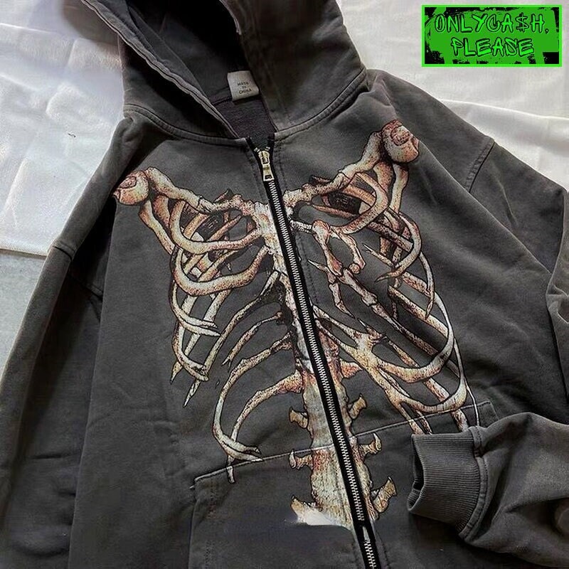 Y2K Skeleton Zip up Hoodie Grunge Skull Print Hooded Jacket - Etsy Ireland