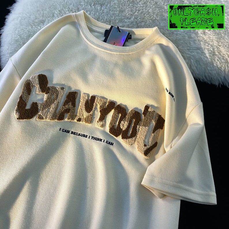 Y2K Oversized 3D Embroidery T shirt Grunge Puffy Letter - Etsy