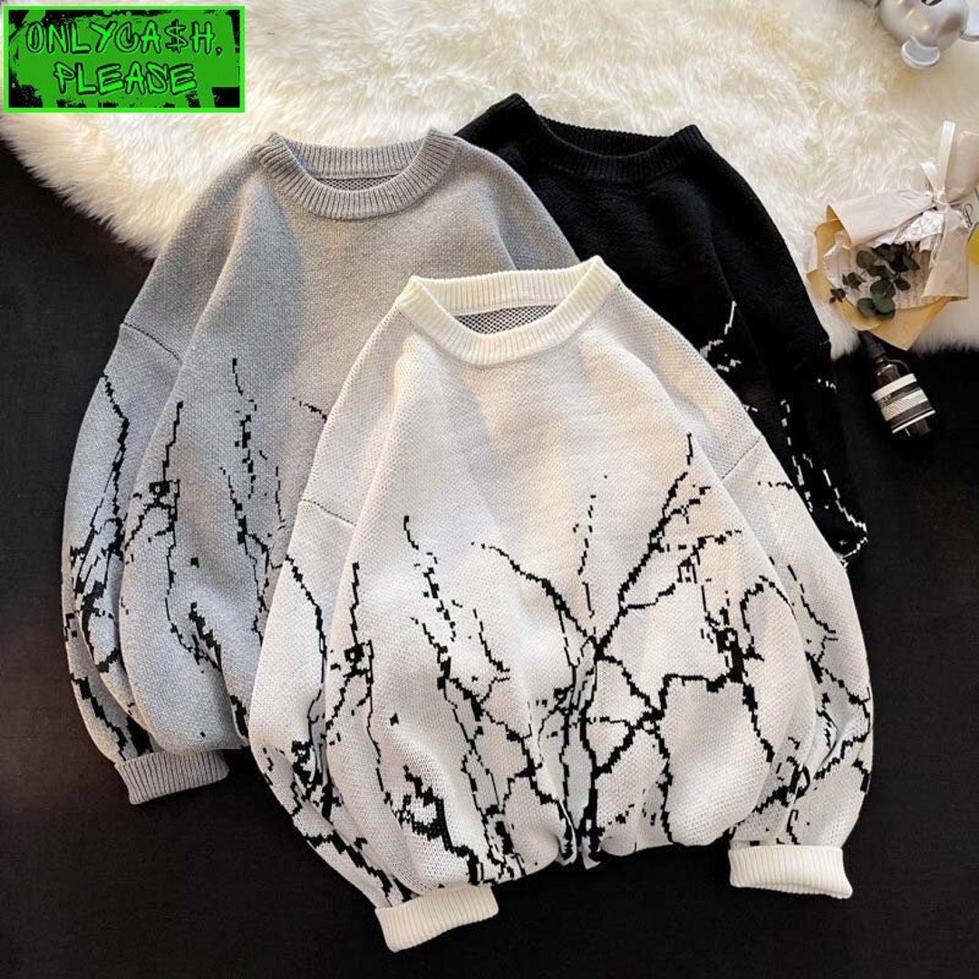 Y2K Lighting Print Sweater Grunge Unisex Pullover 90s Etsy