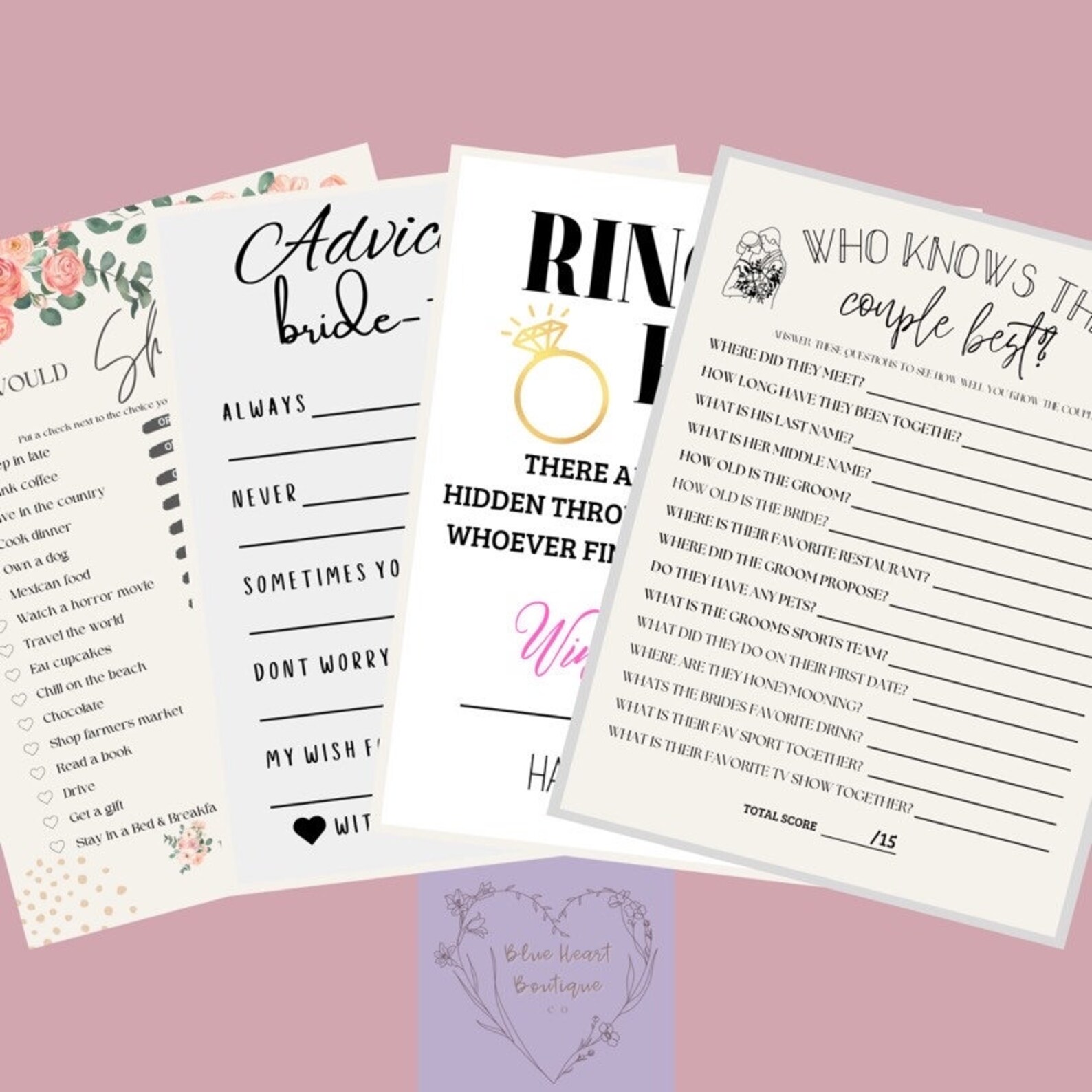 Printable Bridal Shower Game Templates (4) Etsy