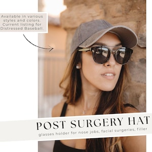 Post Rhinoplasty Hat: Glasses Holder, Nose Guard - Discreet Protection (Distressed Baseball)