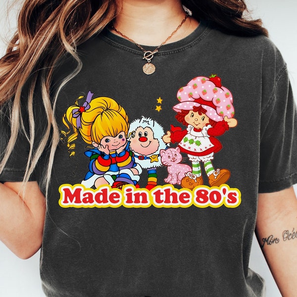 Made in the 80s png, Retro Characters Cartoon png, 80s Nostalgia Friends png, Vintage Rainbow Girl and Strawberry, Care Bear Friends Shirt