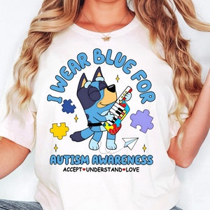 Cartoon Blue Autism Awareness svg png, Blue Dog Autism png, Wear Blue Autism svg, Autism Puzzle png, Autism sublimation, Kids Cartoon shirt
