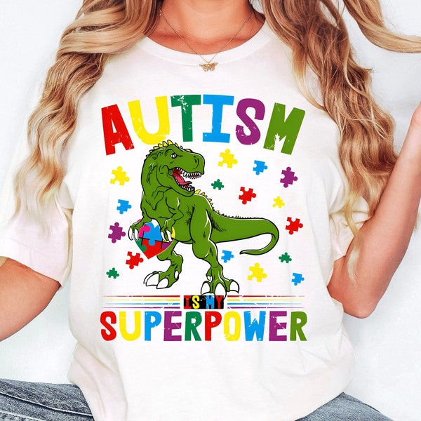 Superpower Autism Awareness png, Dinosaur Autism png, Trex Autism png, Autism Puzzle png, Cartoon Autism sublimation, Be kind png, Wear Blue