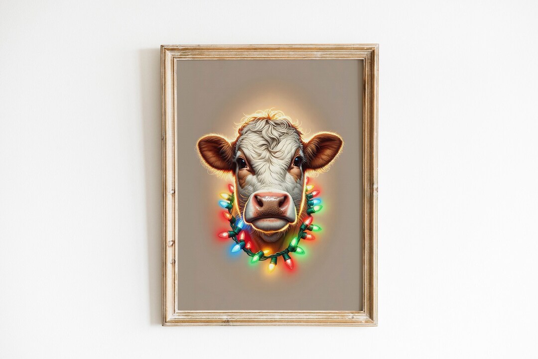 Christmas Cow Print Holstein Cow Wall Art Heifer Cow Etsy