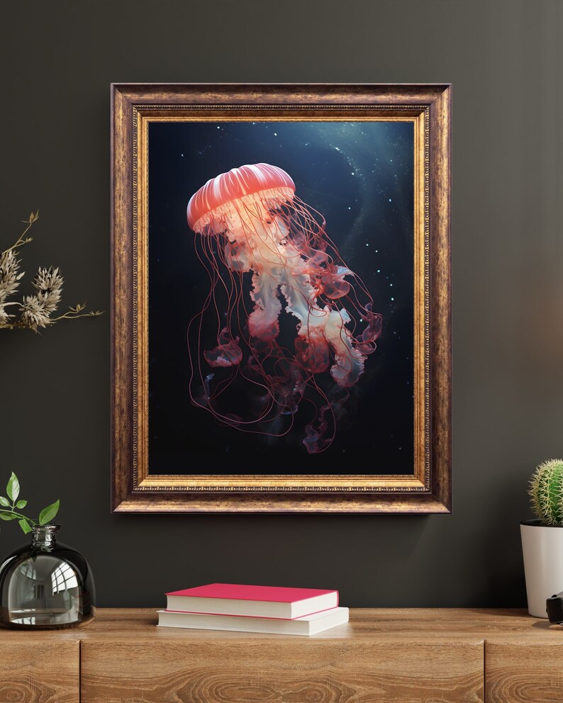 Vintage Jellyfish Artwork, Ocean Wildlife Print, Antique Nautical