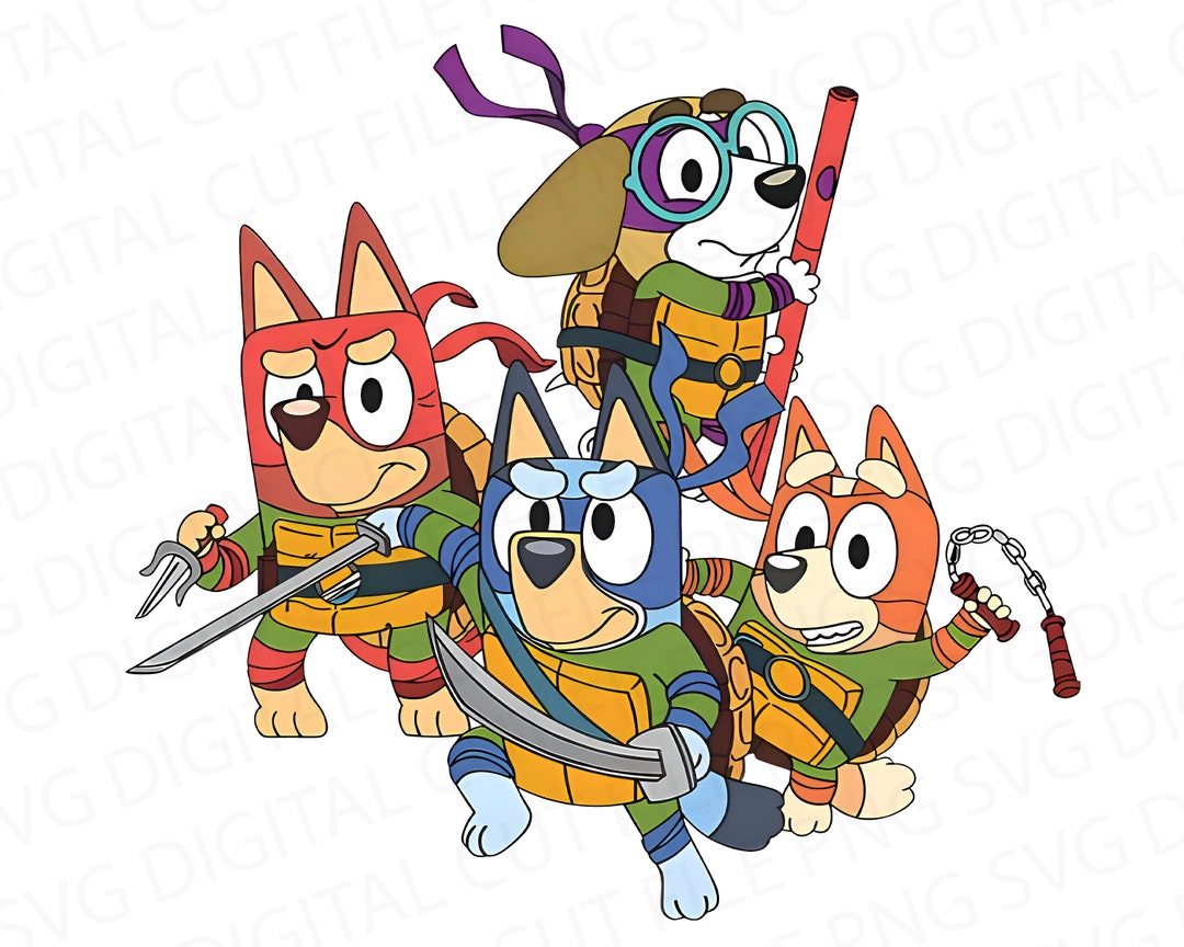 Bluey Turtle Friends Png, Bluey Ninja Png, Cartoon Turtles Png, Kids ...