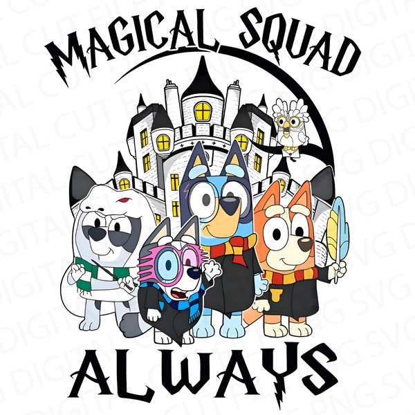 Blue Friends Magic Wizards png, Blue HP png, Cartoon Blue Dog Inspired, Movie wizard character, Kids HP Shirt, Magic Squad, Blue Family png