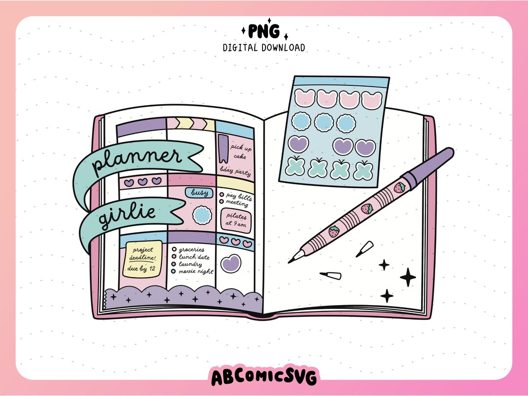 Planner Girlie PNG, Planner Girl PNG, Planner Spreads PNG, Cute Trendy ...