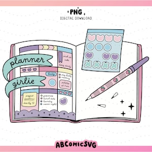 Planner Girlie PNG, Planner Girl PNG, Planner Spreads PNG, graziosi disegni alla moda per adesivi, magliette, felpe, borse, tazze, segnalibri