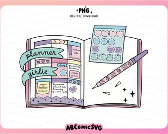 Planner Girlie PNG, Planner Girl PNG, Planner Spreads PNG, Cute Trendy Designs for Stickers, T-Shirts, Sweatshirts, Totes, Mugs, Bookmarks