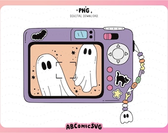 Y2K Ghost Digital Camera PNG, Halloween PNG, 90s Aesthetic Design File for Stickers, Magnetic Bookmark, Badge Reel, Tshirt (Digital Product)