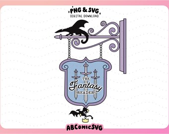 Fantasy Bookstore Sign PNG SVG, Fantasy Book Lovers, Bookish Sticker Designs, Magnetic Bookmark PNG, Bookish Svg, Dragon Svg, Bookmark Svg