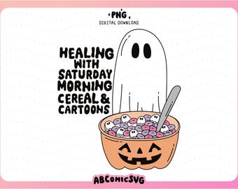 90s Kid Cereal Nostalgia PNG, Y2K Halloween PNG, Sad Millennial Ghost Design File for Stickers, Badge Reels, Tshirts (Digital Download)