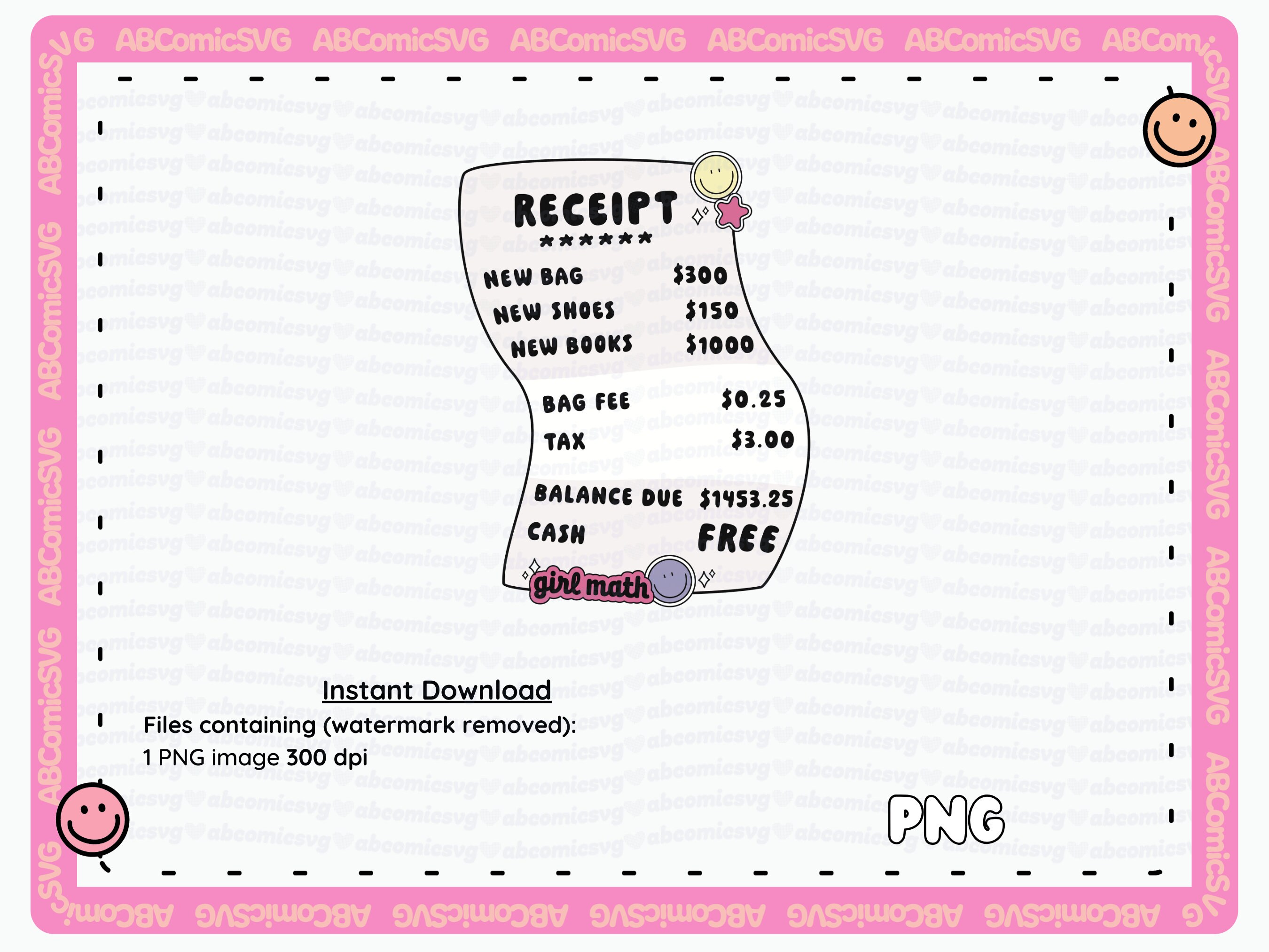Maths Recipt Girl Math Receipt PNG, Shopaholic PNG, Bookish PNG, Funny Png, Cute ...