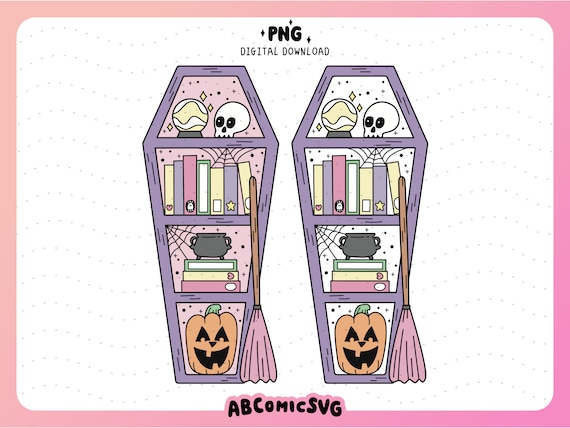 Spooky Witch Bookshelf PNG, Pastel Spooky Shelf PNG, Halloween Png, Trendy Designs for Stickers, Tshirts, Bookmarks, Keychains, Totes, Mugs