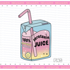 Caixa de suco de serotonina PNG, antidepressivo PNG, saúde mental PNG, designs bonitos e modernos para adesivos, camisetas gráficas, moletons, canecas, sacolas