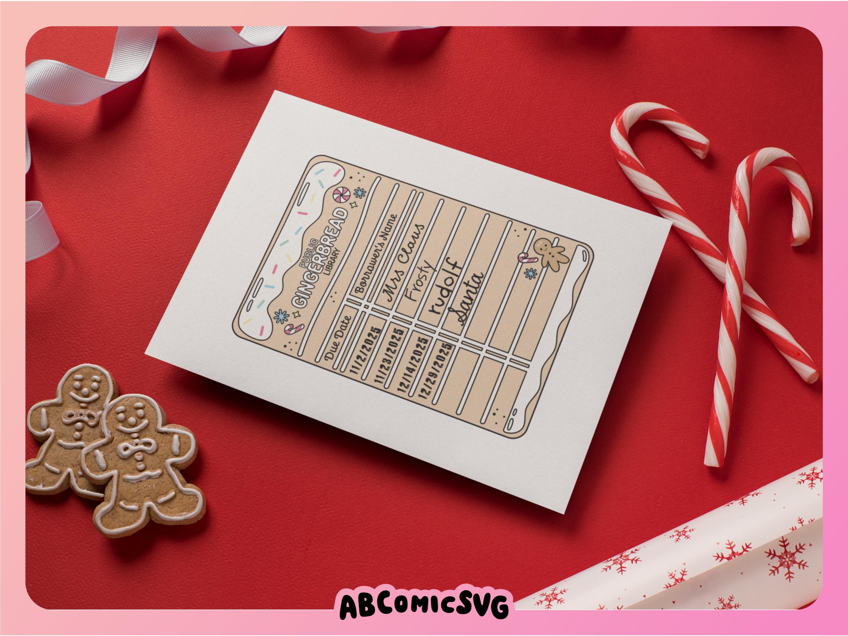 Gingerbread Library Return Card PNG SVG: Bookish Christmas Retro Design ...